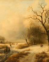 Winterlandschaft mit Personen auf dem Eis