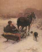 Josef Konarski (1849-1915). Bauer auf einem Pferdeschlitten