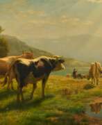 Август Вильгельм Лой. Hütejunge mit seiner Herde oberhalb eines Bergsees