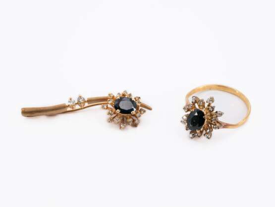 Sapphire-Diamond Set: Brooch and Ring - photo 1