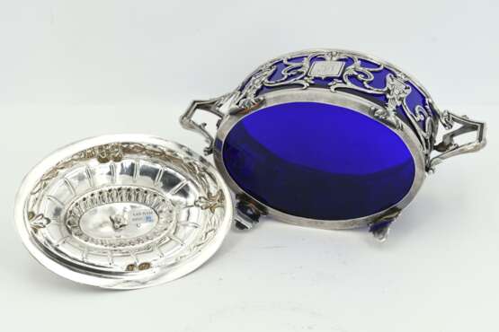 Two silver Confiturières with blue glass inserts - Foto 11