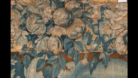 A tapestry with laces , called « feuilles de choux », some restorations and losses - фото 6