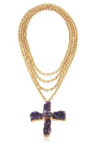 UNSIGNED CHANEL AMETHYST GEODE PENDANT NECKLACE - photo 2