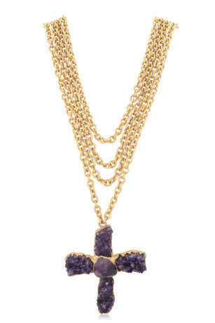 UNSIGNED CHANEL AMETHYST GEODE PENDANT NECKLACE - Foto 4