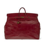 A PERSONALIZED ROUGE H CALF BOX LEATHER HAC BIRKIN 60 WITH GOLD HARDWARE - фото 3