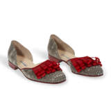 A pair of reptile skin and red silk embellished evening shoes - photo 1