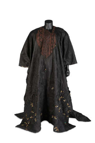 A BLACK AND BROWN COTTON WOVEN CRINKLE PLISS&#201; CAFTAN - photo 1