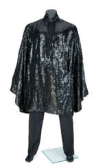 A BLACK BEADED SILK AND SEQUINED EVENING TUNIC