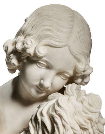 A WHITE MARBLE GROUP OF YOUNG GIRL, PROBABLY MISS DAMES EMBRACING A MALTESE DOG - photo 4