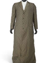 A FULL-LENGTH TAN AND DARK BROWN GUCCI LOGO SINGLE-BREASTED COAT