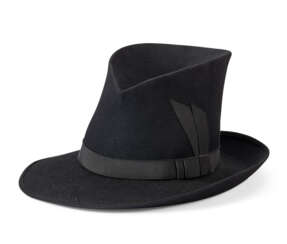 A black wool felt modified stovepipe top hat