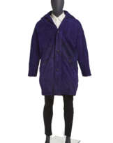A PURPLE SUEDE DUFFLE COAT