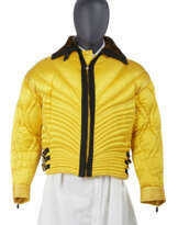 A YELLOW SATIN DOWN JACKET