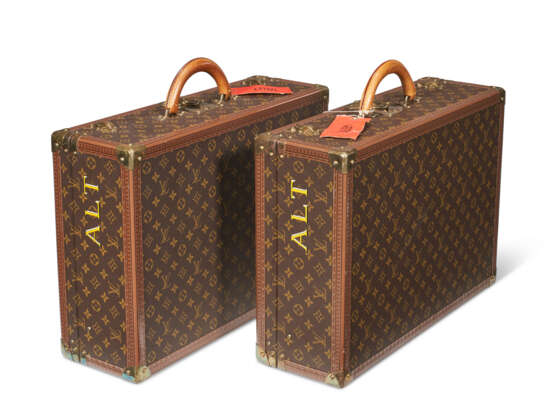 A PAIR OF PERSONALIZED BROWN MONOGRAM CANVAS HARDSIDED SUITCASES - photo 1