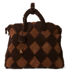 A BROWN SHEARLING LARGE LOCKIT WITH GOLD HARDWARE