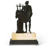 A FRENCH PATINATED BRONZE AND YELLOW MARBLE FIGURAL CLOCK - photo 3