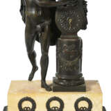 A FRENCH PATINATED BRONZE AND YELLOW MARBLE FIGURAL CLOCK - photo 4