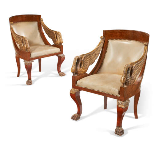 A PAIR OF EMPIRE STYLE MAHOGANY AND PARCEL-GILT ARMCHAIRS - photo 1