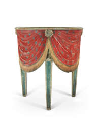 AN ITALIAN NEOCLASSICAL-STYLE POLYCHROME PAINTED DEMI-LUNE SIDE TABLE