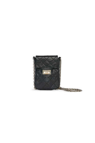 A BLACK AGED LAMBSKIN LEATHER MINI REISSUE POCHETTE ON CHAIN WITH SILVER HARDWARE - photo 1