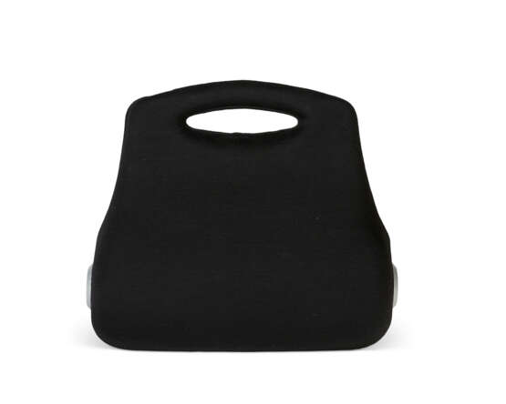 A BLACK FABRIC TOP HANDLE BAG WITH SILVER HARDWARE - фото 2