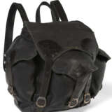 A BLACK LEATHER BACKPACK WITH SILVER HARDWARE - photo 1