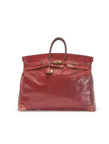 A PERSONALIZED ROUGE H CALF BOX LEATHER HAC BIRKIN 55 WITH GOLD HARDWARE - photo 1