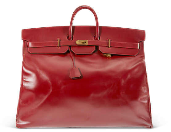 A PERSONALIZED ROUGE H CALF BOX LEATHER HAC BIRKIN 60 WITH GOLD HARDWARE - photo 1