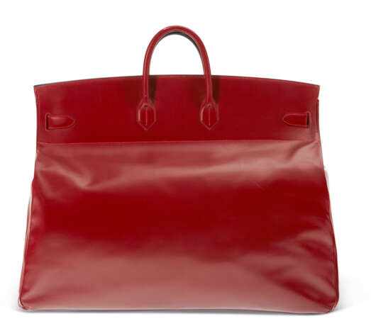 A PERSONALIZED ROUGE H CALF BOX LEATHER HAC BIRKIN 60 WITH GOLD HARDWARE - Foto 3