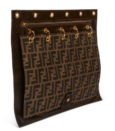 A BROWN MONOGRAM CANVAS & LEATHER TRAVEL POUCH WITH GOLD HARDWARE - фото 4
