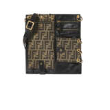 A BROWN MONOGRAM CANVAS & BLACK LEATHER CROSSBODY BAG WITH GOLD HARDWARE - photo 1