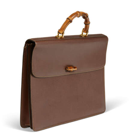 A PAIR OF BLACK & BROWN LEATHER BAMBOO TOP HANDLE BRIEFCASES WITH GOLD HARDWARE - photo 7