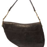 A DARK BROWN OSTRICH SADDLE BAG WITH GOLD HARDWARE - фото 2