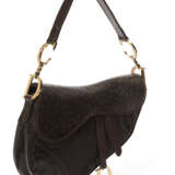 A DARK BROWN OSTRICH SADDLE BAG WITH GOLD HARDWARE - фото 3