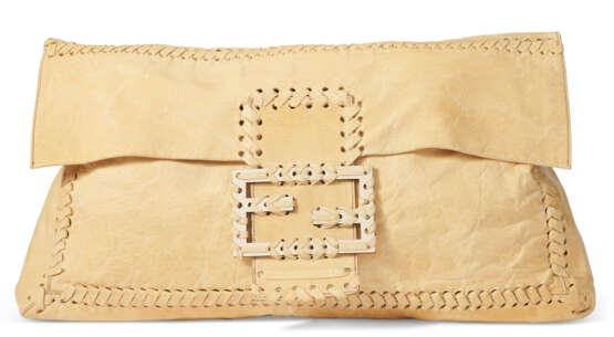 A LIGHT YELLOW AGED LEATHER MAXI BAGUETTE BAG - photo 1