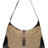 A BROWN MONOGRAM CANVAS & BLACK LEATHER OVERSIZED JACKIE BAG WITH SILVER HARDWARE - Foto 1