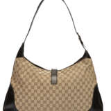 A BROWN MONOGRAM CANVAS & BLACK LEATHER OVERSIZED JACKIE BAG WITH SILVER HARDWARE - Foto 2