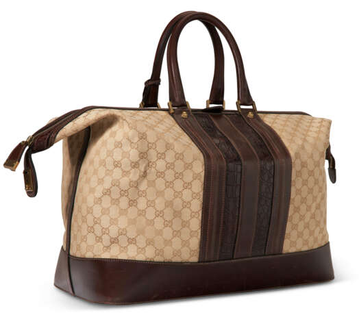 A BROWN MONOGRAM CANVAS & MATTE ALLIGATOR DUFFLE BAG WITH GOLD HARDWARE - photo 3