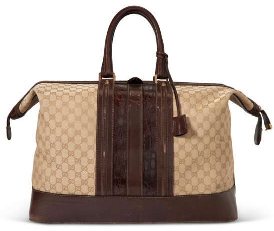A BROWN MONOGRAM CANVAS & MATTE ALLIGATOR DUFFLE BAG WITH GOLD HARDWARE - photo 4