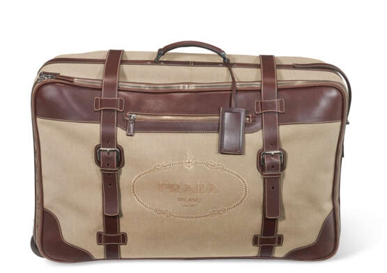 A PAIR OF BROWN CANVAS & LEATHER SOFTSIDED ROLLING SUITCASES - photo 2