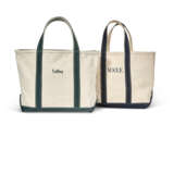 A PAIR OF BLUE & GREEN CANVAS TOTE BAGS - фото 1