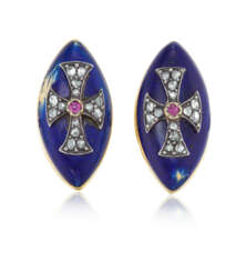 ENAMEL, DIAMOND AND RUBY CUFFLINKS