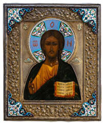 Christus Pantokrator mit Silber-Emaille-Oklad