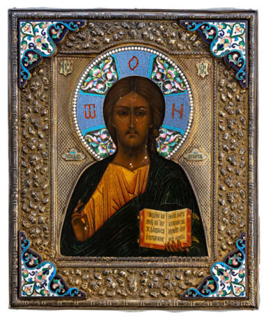 Christus Pantokrator mit Silber-Emaille-Oklad - Foto 1