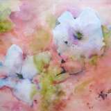 “White petunias. Flowerbed” Paper Watercolor Impressionist Landscape painting 2018 - photo 1