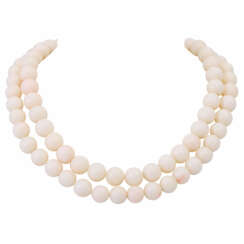 Necklace made of white coral beads,