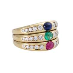 Ring with ruby, emerald, sapphire and diamonds