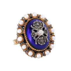 Rococo style ring with pearls and diamond rose,