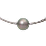 Multi-row steel necklace with a Tahiti cultured pearl as a change lock, - Foto 2
