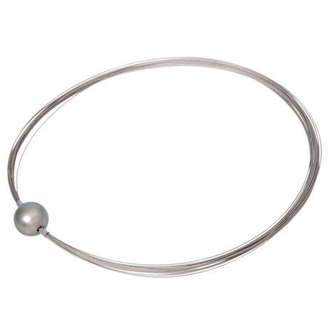 Multi-row steel necklace with a Tahiti cultured pearl as a change lock, - фото 3
